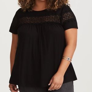 Torrid Black Crochet Crew Neck Tee